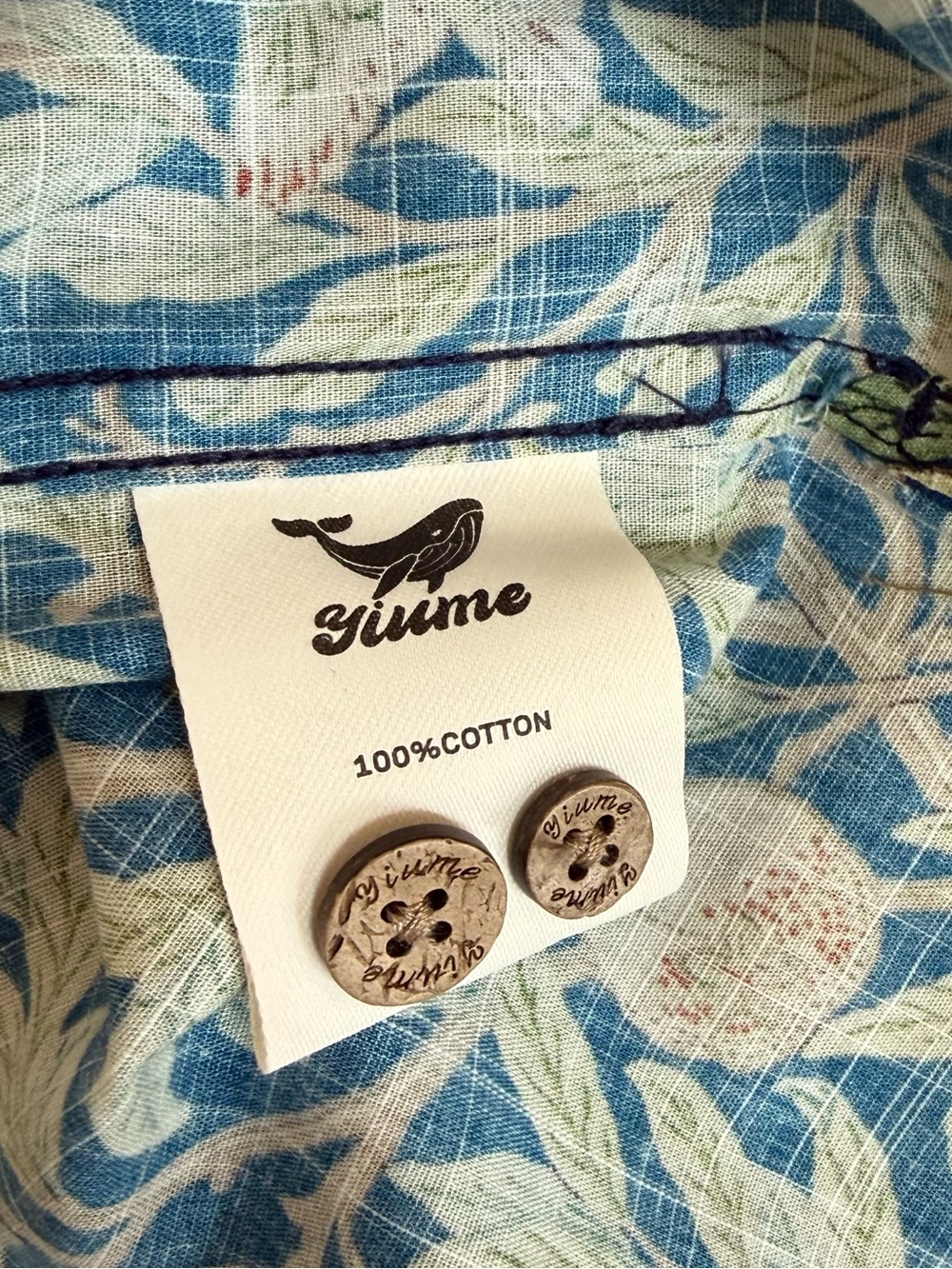 NWOT Yiume Morris Hawaiian Shirt 1960s Retro Shirt Cotton Birds & Pomegranates - Picture 7 of 9
